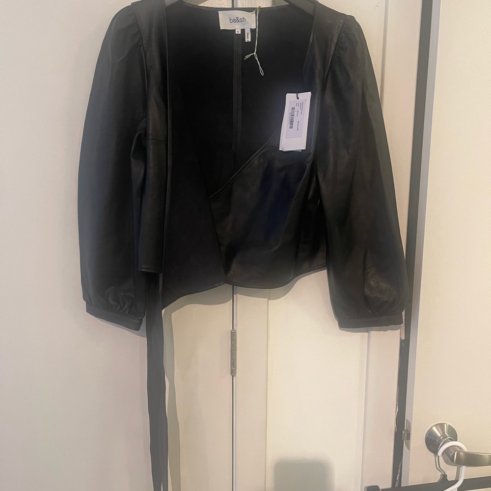 ba&sh Black Lamb Leather Wrap Top - Picture 3 of 6